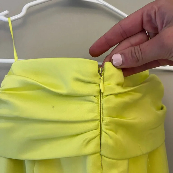 Peace and Love Womens Yellow Satin Maxi Skirt 8 Split Leg High Waist Lime Chic - Picture 5 of 15